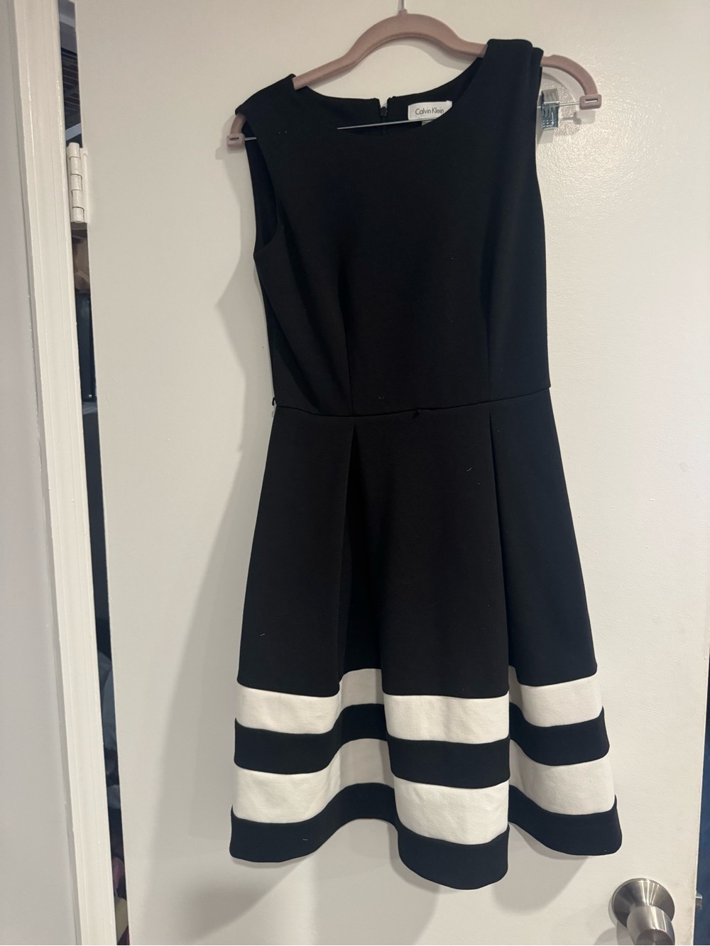 Calvin Klein Black & White Striped Hem Fit-and-Flare Dress